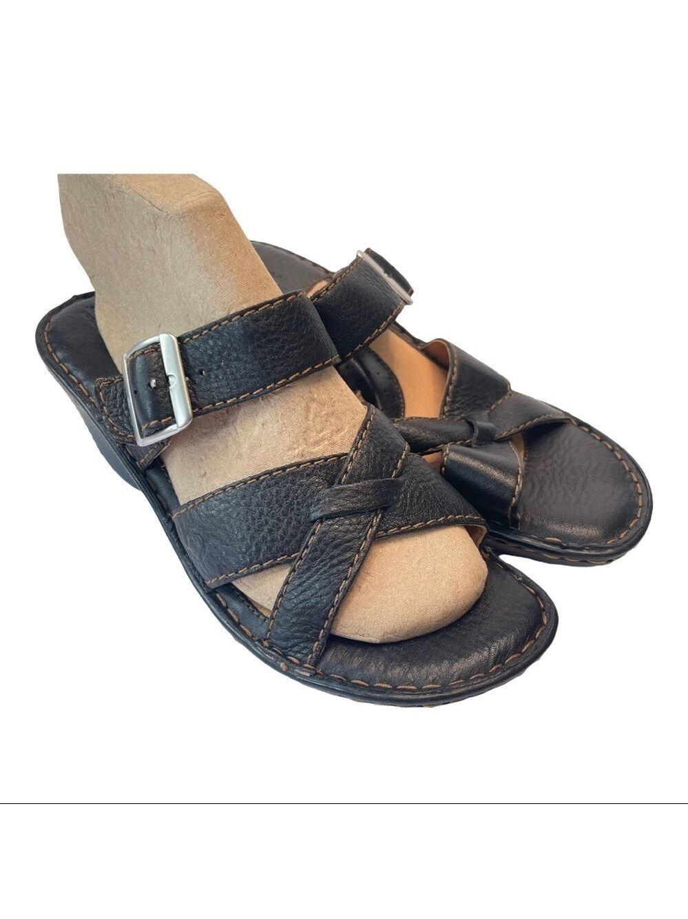 Born Brown Pebbled Leather Comfort Wedge Strappy Sandals Womens Artisan Size 10